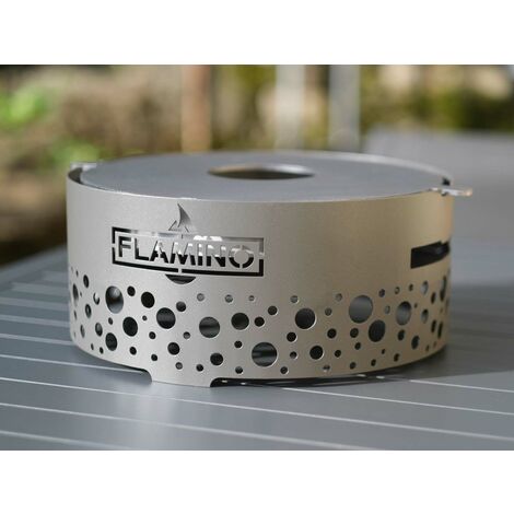 Flamino – Brasero de table 39,5 cm – Acier et aluminium – 2 en 1 pour chauffer et cuisiner – Utilisation avec charbon de bois ou briquettes