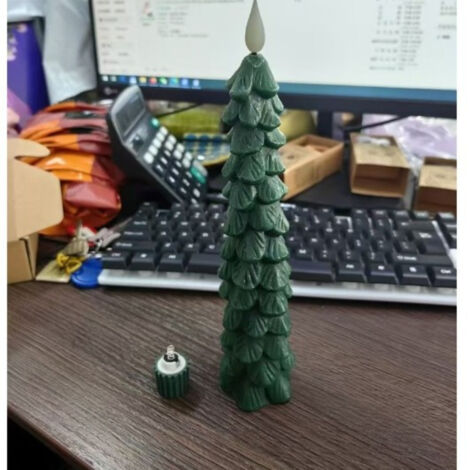 Flammenlose, kegelförmige Weihnachtsbaumkerzen mit Fernbedienung und Timer, LED-Weihnachtskegelkerzen mit 3D-Flammen, grüne LED-Kerzenhalter für die Weihnachtsdekoration