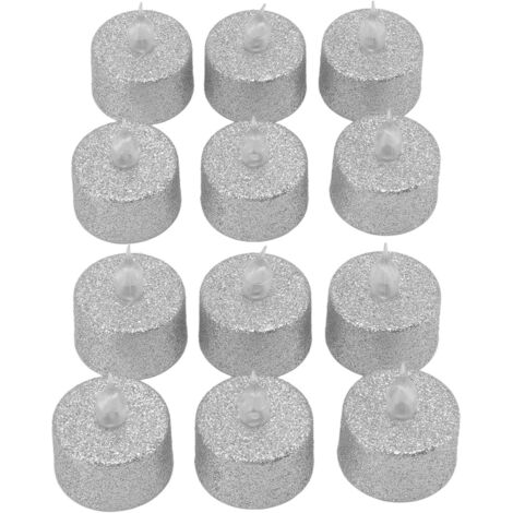Flammenlose LED-Kerze, batteriebetrieben, elektronische Dekoration für Weihnachten und Hochzeiten, 12er-Pack, silberfarben