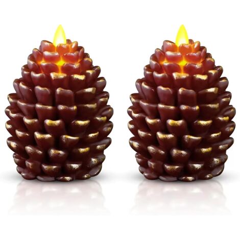 Flammenlose Weihnachtskerzen in Tannenzapfenform, batteriebetrieben mit blinkendem Docht, künstliche Kerze im Inneren, weihnachtliche Dekoration, 2er-Set