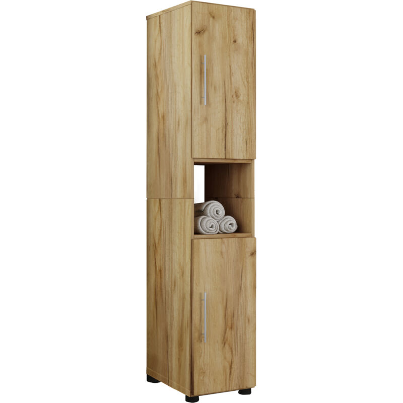 Ebuy24 - Flandu Armoire de toilette haute, 2 portes, imitation chêne miel.