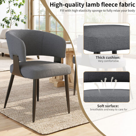 Flanelle de haute qualité (2 pièces). Chaise pour le salon, chaise à manche courbée. Chaise ergonomique. Chaise élégante et légère. Dossier incurvé, couleur beige/gris.