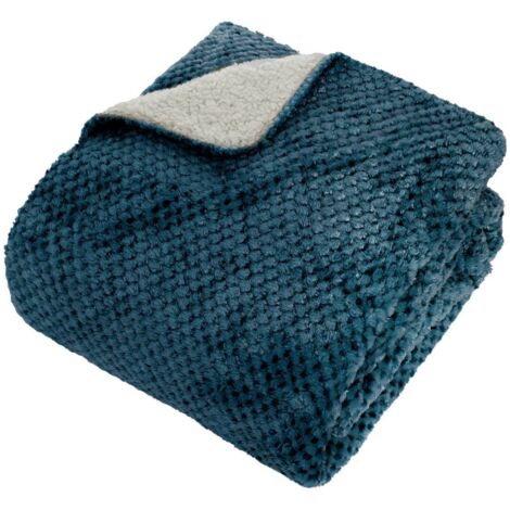 Flanellplaid mit Sherpa-Effekt Lyno blau 170x130cm - Atmosphera créateur d'intérieur
