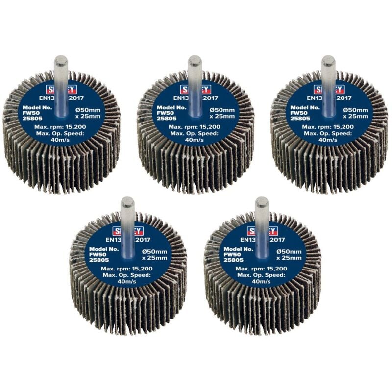 Sealey - Flap Wheel 50 x 25mm 80Grit 6mm Shaft - Pack of 5 - FW5025805