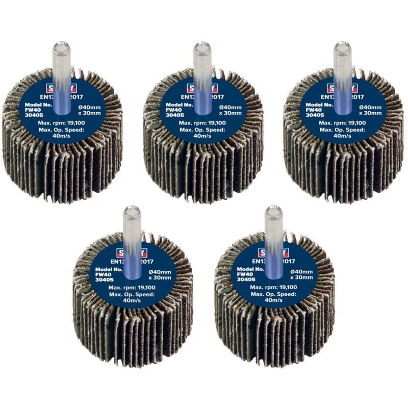 Sealey - Flap Wheel 40 x 30mm 40Grit 6mm Shaft - Pack of 5 - FW4030405
