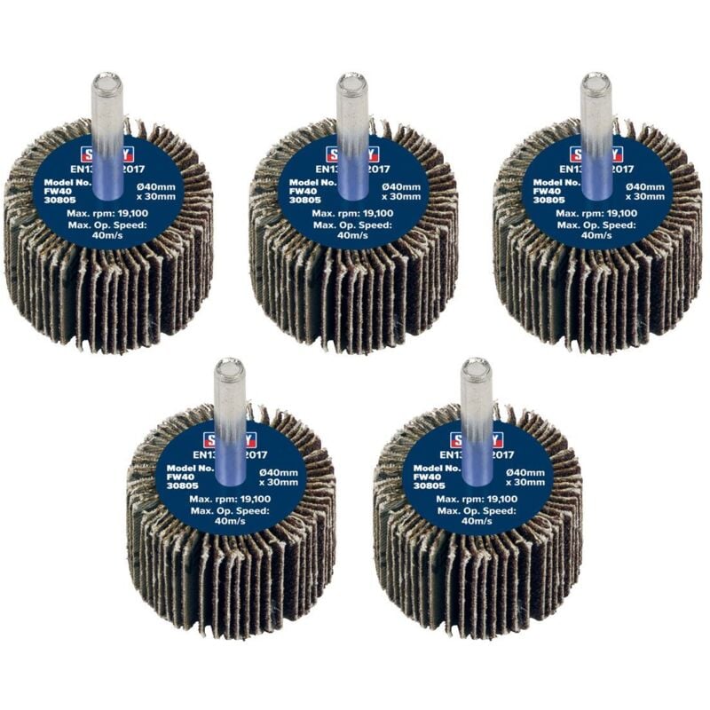 Sealey - Flap Wheel 40 x 30mm 80Grit 6mm Shaft - Pack of 5 - FW4030805