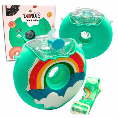 Flasche Wassergetränk mit Strohhalm Donut Rainbow Silikon 380 ml