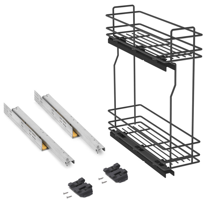 Emuca Flaschenhalter Titanemax, Seitlich, Auziehbar, Mit Schließautomatik, Modul 200mm, Stahl, Anthrazitgrau