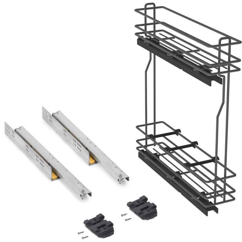 Flaschenhalter Titanemax, Seitlich, Auziehbar, Mit Schließautomatik, Modul 150mm, Stahl, Anthrazitgrau - Emuca