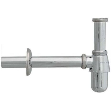 Flaschensifon DN 32 (1 1/4'') x Ø 32 mm - Messing verchromt - Abgangsrohr Ø 32 mm x 280 mm - mit Rosette