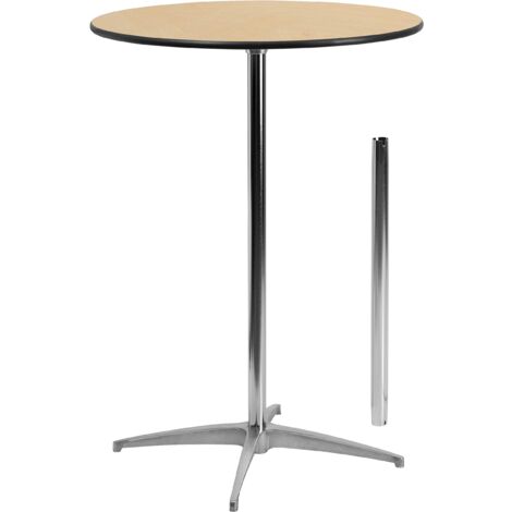 Flash Furniture Tavolino da caffè rotondo, con colonne da 76,2 cm e 106,7 cm, in acciaio cromato e legno di betulla, nero, 76,2 cm