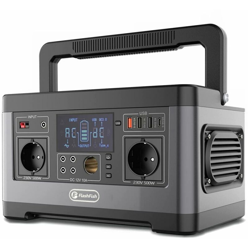 Flashfish - Générateur Électrique Portable P63, 520Wh 140400 mAh Batterie de Secours, Sorties ca 500W (1000W Max.) , Centrale Électrique pour