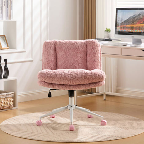 FLASIDU - Chaise de bureau ergonomique à dossier carré – réglable en hauteur – pivotante à 360° – revêtement en fausse fourrure – largeur d'assise 67 cm – rose