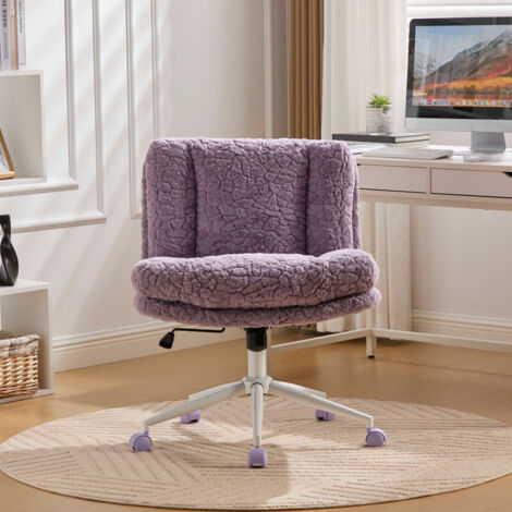FLASIDU - Chaise de bureau ergonomique à dossier carré – réglable en hauteur – pivotante à 360° – revêtement en fausse fourrure – largeur d'assise 67 cm – violette