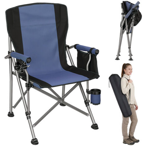 FLASIDU - Chaise de Camping Pliante Portable - Fauteuil de Pêche avec Porte-gobelet, Poche Latérale et Sac de Transport - Structure Acier Robuste Charge 150kg,Bleu,pour Pêche, Camping, Plage, Jardin