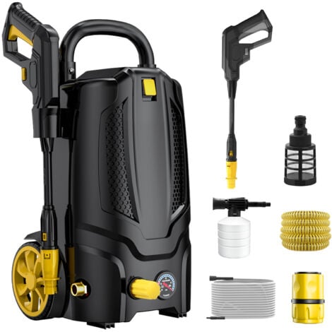 FLASIDU Elektrischer Hochdruckreiniger, 1,2 kW, 390 l/h, einstellbarer Druck, 52 × 27,5 × 24 cm, schwarz.