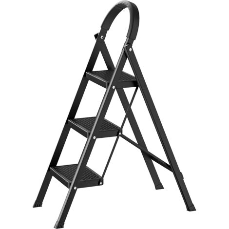 FLASIDU - Escabeau pliant à trois marches, capacité de charge 150 kg, marches antidérapantes, corps en tube épaissi, 55×37×95 cm, noir.
