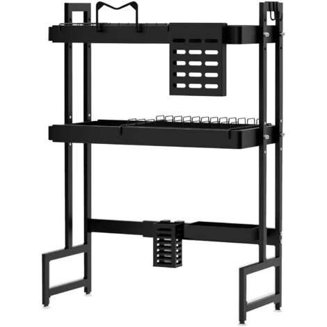 FLASIDU Küchenregal, ausziehbar, für Geschirr, 100×28×84cm, schwarz.