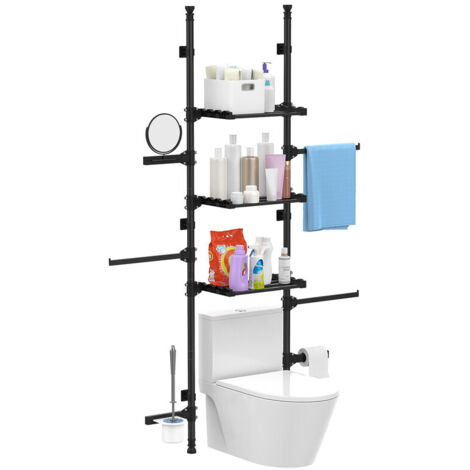 FLASIDU - Meuble de rangement de salle de bain 3 étagère - Acier au carbone de qualité supérieure - Dimensions : 25 x 50 x 298 cm - Installation sans perçage