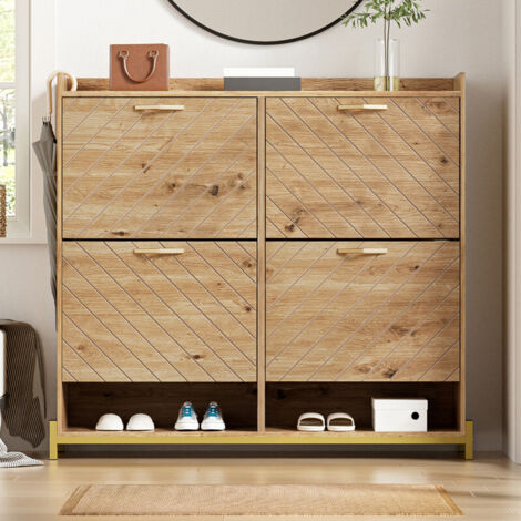 FLASIDU – Schuhschrank – Aus hochwertiger Faserplatte, mit 4 schrägen Auszugsböden. Maße: 108,5 cm × 24 cm × 100 cm. Maximale Belastung: 40 kg