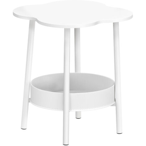 FLASIDU Table d'appoint de salon, table de chevet, table basse avec 2 étagères, 40×40×50 cm, blanc.