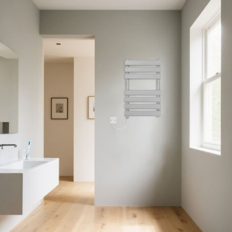 Flat Electric Heated Warming Towel Rail Chrome 650x400mm 300W