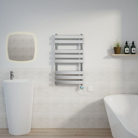 Flat Electric Towel Rail Thermostatic Timer Chrome 800x450mm
