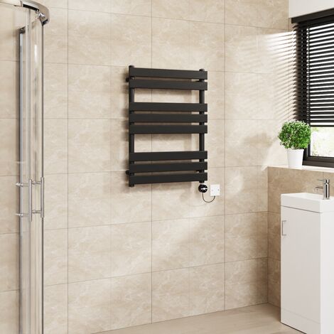 Flat Electric Towel Rail Touch Screen Timer Black 800x600mm
