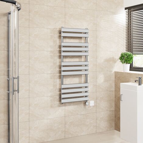 Flat Electric Towel Rail Touch Screen Timer Chrome 1200x500mm