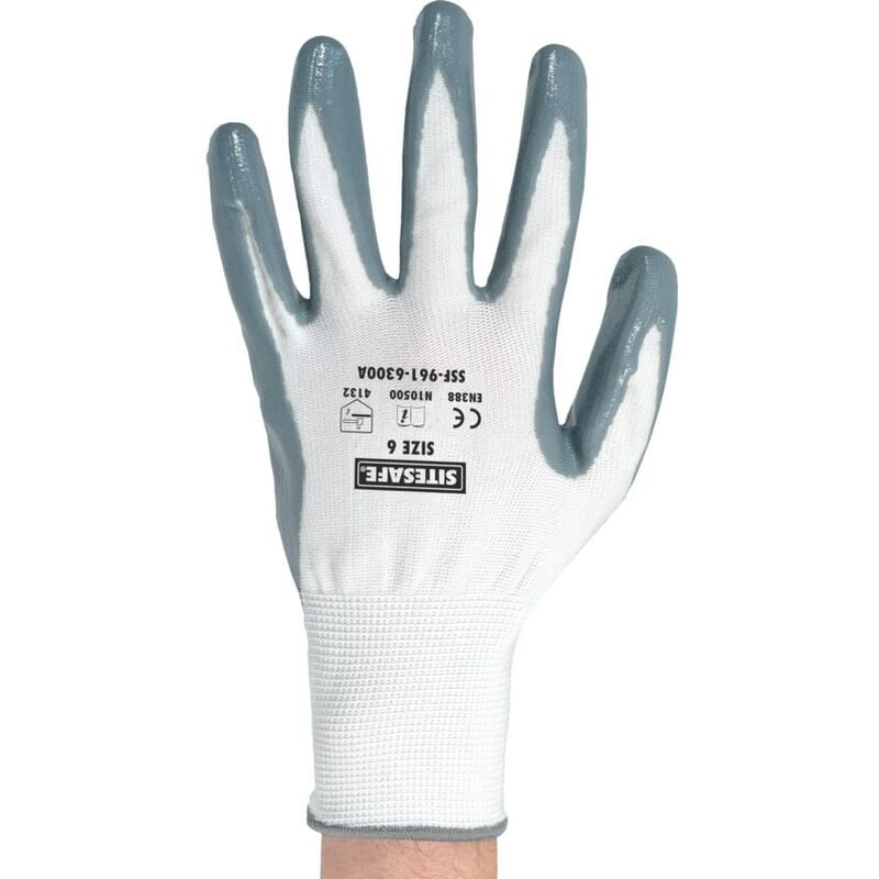 Sitesafe - Flat Palm-side Coated Grey/White Gloves - Size 6- you get 5