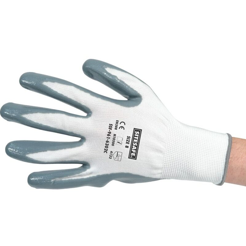 Sitesafe Flat Palm-side Coated Grey/White Gloves - Size 8- you get 5 - Grey White