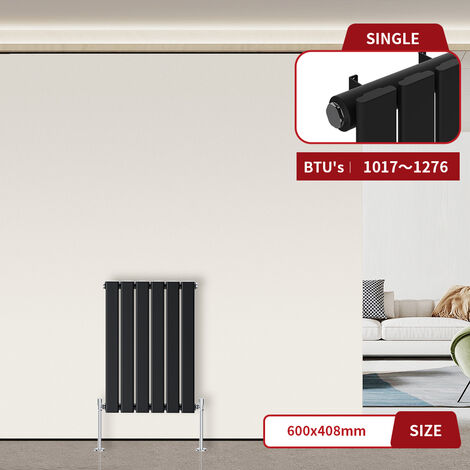 Flat Panel Radiator Black Horizontal 600 x 408mm Single Column