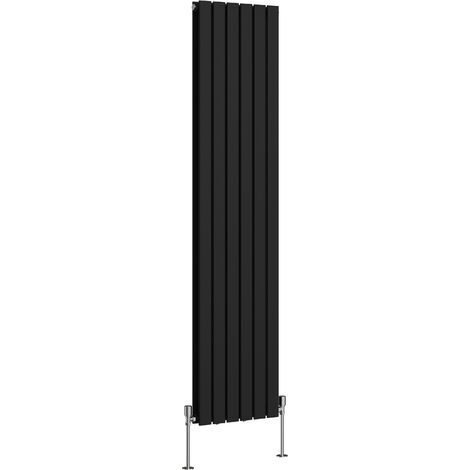Flat Panel Radiator Central Heating Designer Rads Black with Angle Square Valve Vertical Double 1800x408mm