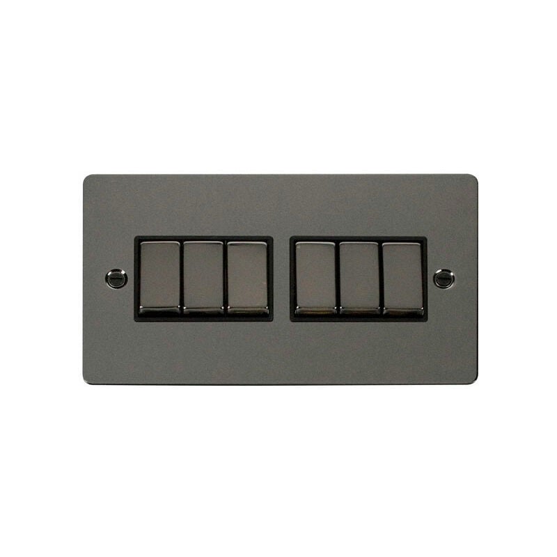 Se Home - Flat Plate Black Nickel 10A 6 Gang 2 Way Ingot Light Switch - Black Trim