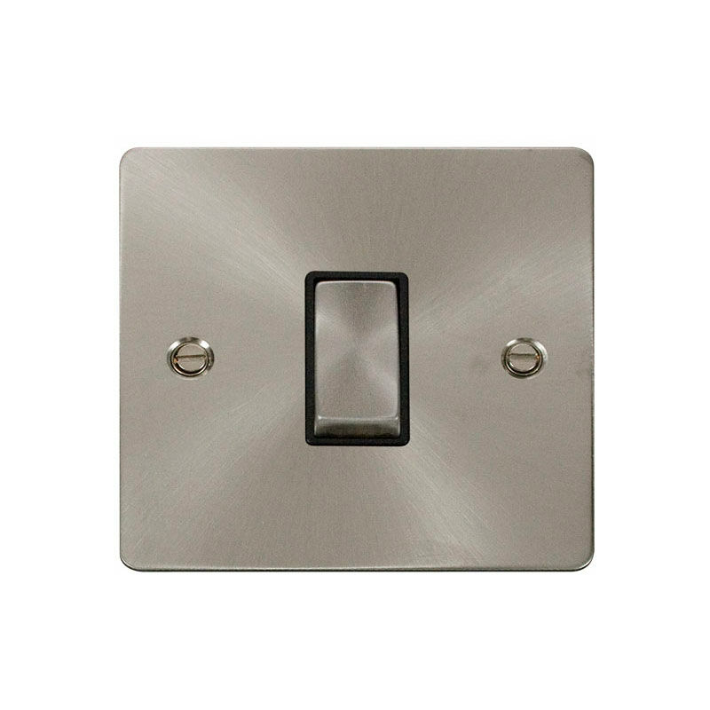 Se Home - Flat Plate Satin / Brushed Chrome 10A 1 Gang 2 Way Ingot Light Switch - Black Trim