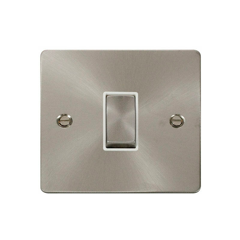 Se Home - Flat Plate Satin / Brushed Chrome 10A 1 Gang 2 Way Ingot Light Switch - White Trim