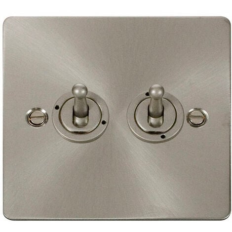 Flat Plate Satin / Brushed Chrome 2 Gang 2 Way 10AX Toggle Light Switch - SE Home