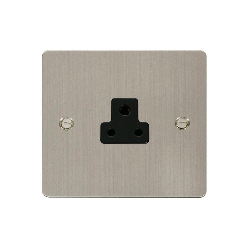 Se Home - Flat Plate Stainless Steel 1 Gang 2A Round Pin Socket - Black Trim