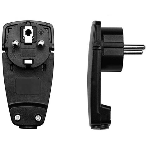 Flat plugs, 4 pieces, angled plugs 250 V, flat Schuko plug, flat plug socket, flat plug 250 V, flat Schuko plug, angled plug with folding handle, cable strain relief, black