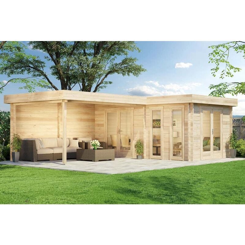Alpholz - Flat roof Garden House model Quinta iso 5x7m natural, 70mm, 37m2 - Naturbelassen