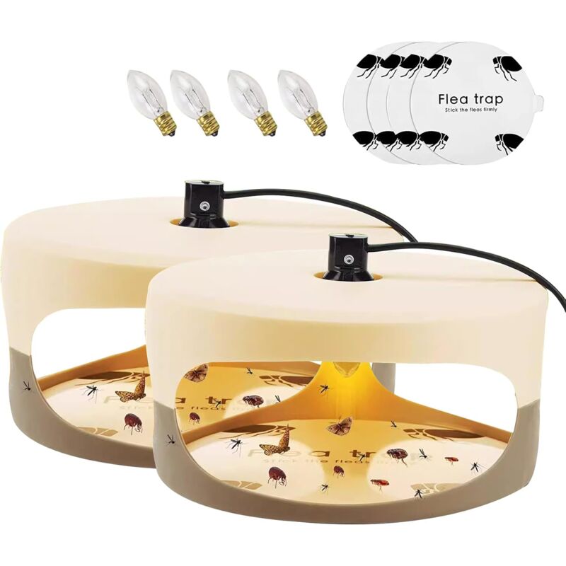 Aiperq - Flea & Bed Bug Trap Lot de 2 pièges à puces ronds avec disques adhésifs et ampoules non toxiques et sans odeur pour chambre à coucher,