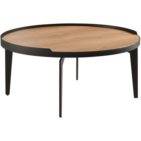 FLECHER - Table Basse Plaquée Chêne Cadre Métal Gris Antrhacite