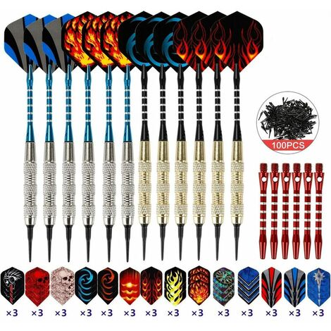 Fléchettes à pointe en plastique [18 g] Kit de jeu de fléchettes électronique 12 fléchettes (42 vols + 100 pointes + 6 tiges en aluminium supplémentaires)