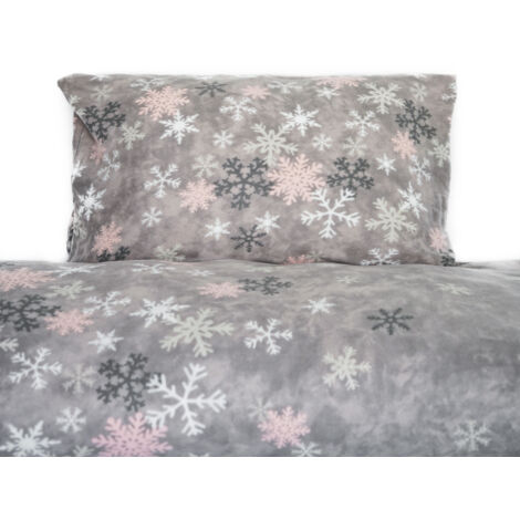 Fleece Bettwäsche aus 100% Polyester Bezug mit Schneeflockenmotiv in Grau 135x200 cm
