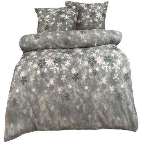 Fleece Bettwäsche aus 100% Polyester Bezug mit Schneeflockenmotiv in Grau 200x200 cm