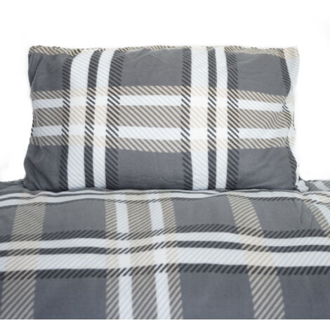 Fleece-Bettwäsche in Anthrazit mit kariertem Muster mit Reißverschluss 100% Polyester 135x200 cm
