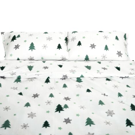 Fleece-Bettwäsche mit grünen Tannenmuster aus 100% Polyester - Kuschelig und pflegeleicht 135x200 cm