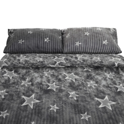 Fleece Bettwäsche mit Sternenmuster in Grau Kuschelig und Weich aus Polyester 135x200 cm