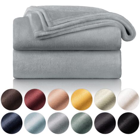 Fleece Blanket 150 x 200 - Grey, Sofa Throw, Cocooning - Thick, Fluffy, Soft and Warm - High Quality