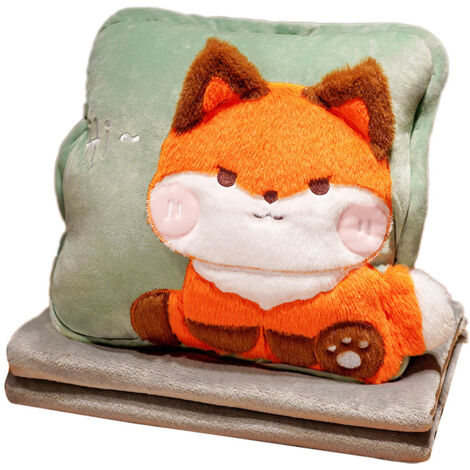 Fleece-Reisedecke und -Kissen – Niedliche Tierdecke für Büro, Studentenwohnheim, Zuhause (Fuchs) – Beheizbar und multifunktional